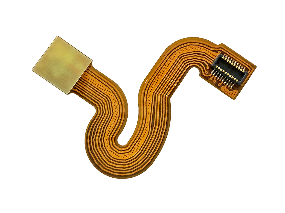 Amber flexible printed circuit board with a shaped bend path and fine copper traces